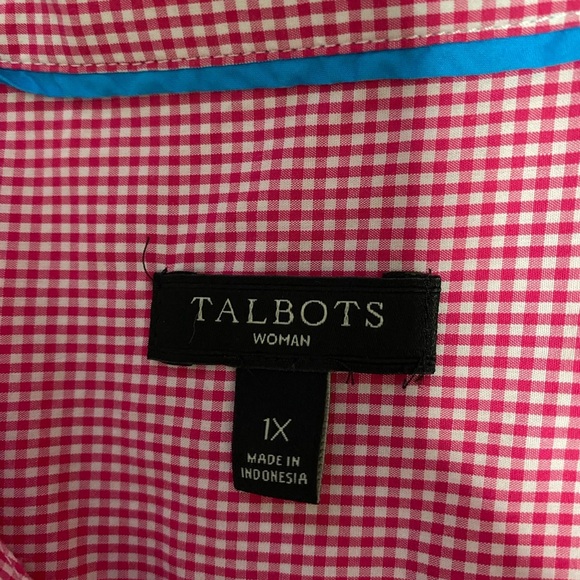 Talbots Woman Plus Size 1X Red & White Gingham Long Sleeve Button Front Shirt. - Picture 8 of 11